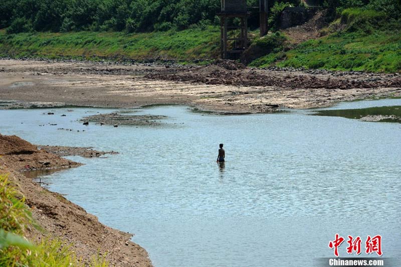 8月1日,湖南省湘潭縣河口鎮(zhèn)涓水河段的部分河床已干涸見底。據(jù)湘潭縣防辦介紹,截至7月30日,涓水已出現(xiàn)50年來最嚴(yán)重的斷流,全縣共計(jì)23萬畝農(nóng)田受影響。中新社發(fā) 楊華峰 攝