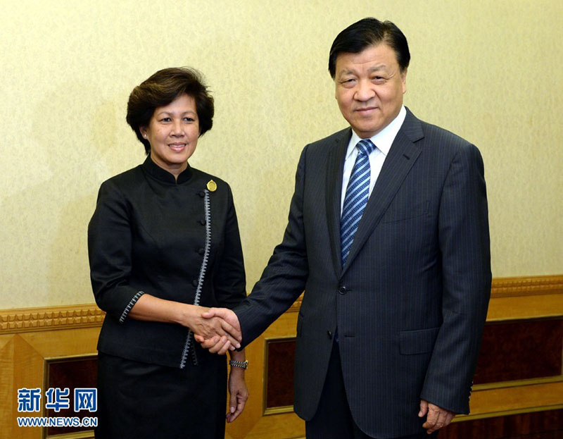 9月11日，中共中央政治局常委、中央書記處書記劉雲(yún)山在金邊會見柬埔寨奉辛比克黨主席阿龍拉斯美。 新華社記者 馬佔成 攝