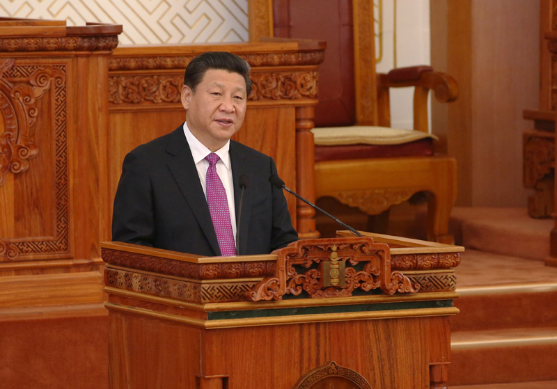 8月22日，國家主席習(xí)近平在蒙古國國家大呼拉爾發(fā)表題為《守望相助，共創(chuàng)中蒙關(guān)系發(fā)展新時(shí)代》的重要演講。新華社記者龐興雷攝