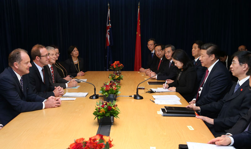 11月21日，中國國家主席習近平在奧克蘭會見新西蘭工黨領袖利特爾。新華社記者 龐興雷 攝