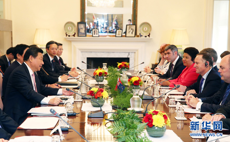 11月20日，中國(guó)國(guó)家主席習(xí)近平在惠靈頓同新西蘭總理約翰·基舉行會(huì)談。 新華社記者 馬佔(zhàn)成 攝