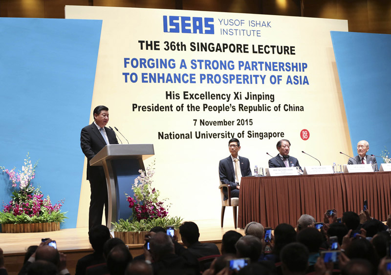 11月7日，中國國家主席習近平在新加坡國立大學發(fā)表題為《深化合作伙伴關(guān)系 共建亞洲美好家園》的演講。新華社記者 饒愛民 攝