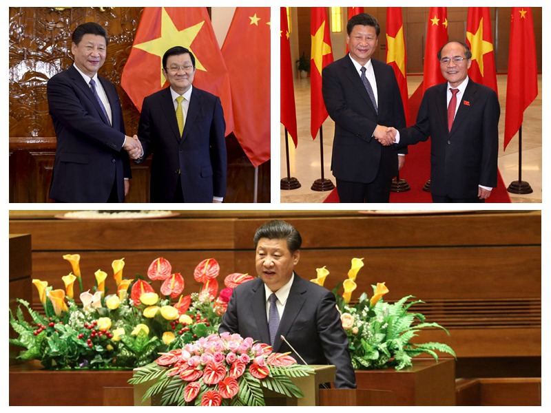 11月6日，中共中央總書記、國家主席習近平在河內同越南國家主席張晉創(chuàng)舉行會談﹔會見越南國會主席阮生雄﹔在越南國會發(fā)表題為《共同譜寫中越友好新篇章》的重要演講。新華社記者 李學仁、龐興雷 攝