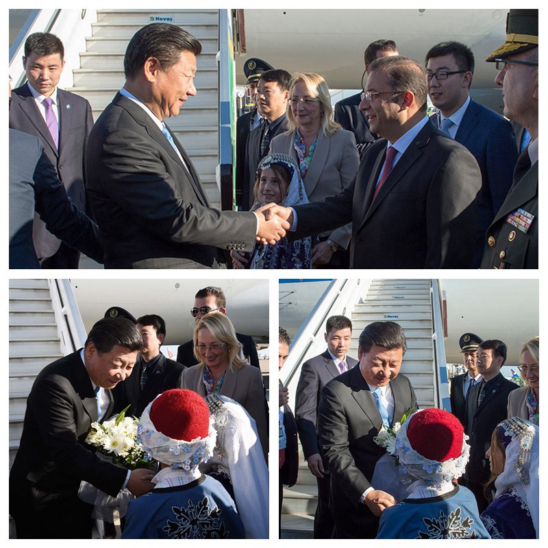 11月14日，國家主席習近平抵達土耳其安塔利亞，應土耳其共和國總統(tǒng)埃爾多安邀請，出席二十國集團領導人第十次峰會。土耳其高級官員到機場迎接習近平主席一行。土耳其兒童向習近平主席獻花。新華社記者 李學仁、饒愛民 攝