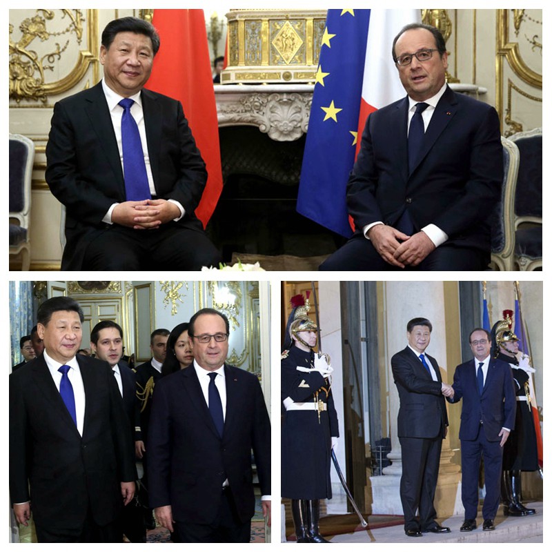 11月29日，國家主席習近平在巴黎會見法國總統(tǒng)奧朗德。新華社記者 蘭紅光 攝