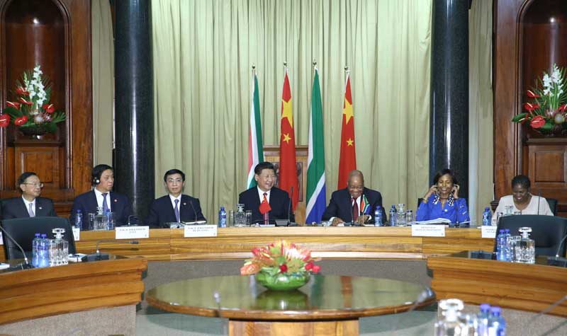 12月2日，國家主席習(xí)近平在比勒陀利亞同南非總統(tǒng)祖馬舉行會談。新華社記者 馬佔成 攝