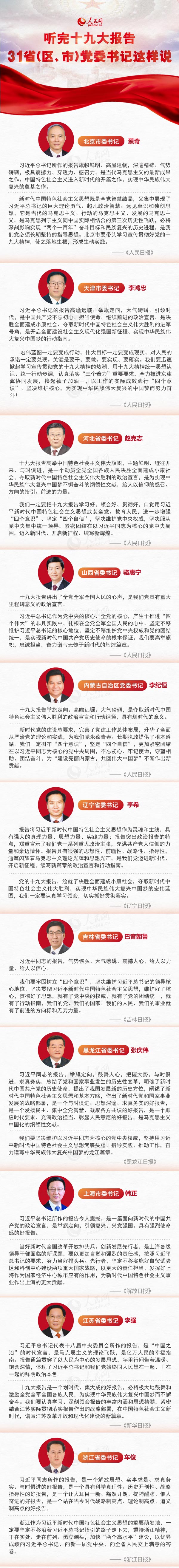 聽完十九大報告，31?。▍^(qū)、市）黨委書記這樣說